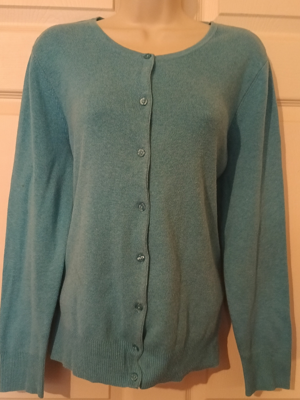 croft & barrow turquoise/ teal large button-up cardigan